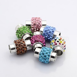 Platinum Plated Brass Pave Polymer Clay Grade A Rhinestone Magnetic Clasps, Column, Mixed Color, 18x13mm, Hole: 7mm