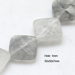 Natural Cloudy Quartz Beads Strands, Faceted, Rhombus, 32x32x7mm, Hole: 1mm, about 13pcs/strand, 15.5inch