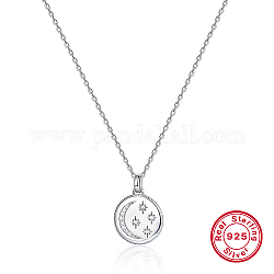 Rhodium Plated 925 Sterling Silver Pendant Necklaces, Moon & Star, Platinum, 15.35 inch(39cm)