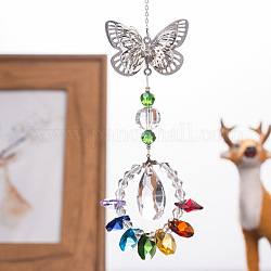 Vidrio lágrima vidrio suncatchers prismas colgante decoraciones, candelabro de chakra adorno colgante para ventana sun catcher con mariposa, colorido, 315~330x60mm