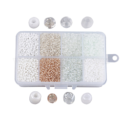 12/0 Glass Seed Beads, Mixed Style, Round, White, 2~2.5x2mm, Hole: 0.5mm, about 12500pcs/box, Packaging Box: 11x7x3cm