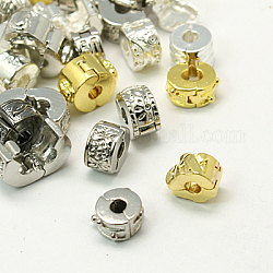 Brass European Clasps, Mixed Shapes and Mixed Color, about 8~12mm in diameter, 5~8mm thick, hole: 3~5mm