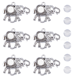 SUNNYCLUE DIY Blank Dome Elephant Pendant Making Kit, Including Alloy Pendant Cabochon Settings, Glass Cabochons, Antique Silver, 60Pcs/box