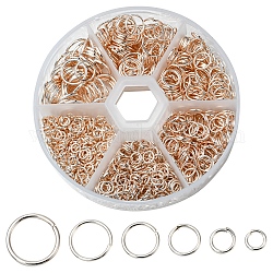 1 set di anelli per saltare in ferro, formati misti, anelli di salto aperti, anello rotondo, oro roso, 18~21 gauge, 4~10x0.7~1mm, diametro interno: 2.6~8mm, 10 g / taglia, 6 dimensioni, circa 1000 pc / scatola