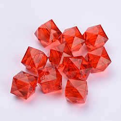 Perles en acrylique transparente, facette, cube, rouge, 10x10x8mm, Trou: 1.5mm
