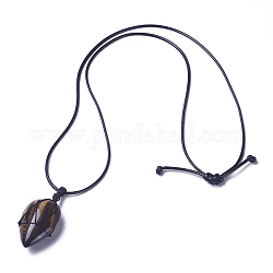 Natürliche Tigerauge Perlen Anhänger Halsketten, einstellbar, mit Wachsschnur, Träne, 18.1~29.9 Zoll (46~76 cm), 2 mm