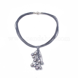 Halsketten für Süßwasserperlenanhänger, mit gewachster Schnur und magnetischen Verschlüssen, Grau, 17.71 Zoll (45 cm)