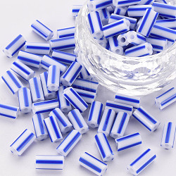 Glass Bugle Beads, Opaque Colours Seep, Round Hole, Blue, 8~10x4mm, Hole: 1.8mm, about 1800pcs/pound