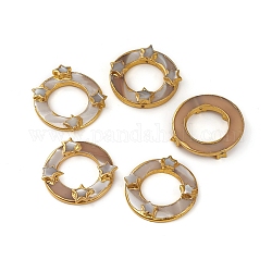 Perlas de concha electrochapadas, Con Fornituras de latón con borde chapado en oro, anillo y estrella, 30x30x5mm, agujero: 0.7 mm