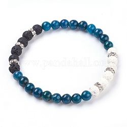 Natural Apatite Stretch Bracelets, with Dyed Natural Lava Rock(Dyed) Beads and Rhinestone Spacer Beads, 2-1/8 inch(5.5cm)