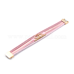 Плетеный многорядный браслет из искусственной кожи, браслет-кольцо с блокировкой и магнитной застежкой для женщин, золотой свет, розовые, 7-5/8 дюйм (19.3 см)
