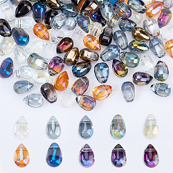 Ahadermaker 120pcs 10 colores perlas de vidrio electrochapado, superior perforado, lágrima, color mezclado, 8.5x5x5.5mm, agujero: 0.8 mm, 12 piezas / color