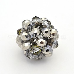 Half Plated Rondelle Transparent Glass Crystal Round Woven Beads, Cluster Beads, Silver Plated, 37mm, Beads: 10mm