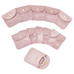 Nbeads 12Pcs Velvet Jewelry Storage Pouches, Square Jewelry Bags with Golden Tone Snap Fastener, for Earring, Rings Storage, Pink, 8x8x0.75cm