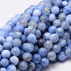 Dyed Natural Agate Faceted Round Beads Strands, Cornflower Blue, 8mm, Hole: 1mm, about 48pcs/strand, 15.3 inch