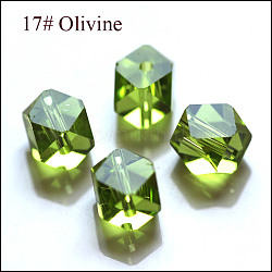 Imitation Austrian Crystal Beads, Grade AAA, Faceted, Cornerless Cube Beads, Yellow Green, 6x5.5x5.5mm, Hole: 0.7~0.9mm