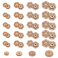 Nbeads 24 juegos de botones a presión de flores de aleación, Cierres de botón a presión para coser, metal vintage dorado claro, para chaqueta, jeans, artesanía de cuero, 15 mm / 18 mm / 20.5 mm / 24.5 mm
