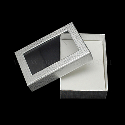 矩形バレンタインデーパッケージ厚紙のアクセサリーセットのボックスを表示します  ネックレス用  ピアスと指輪  銀  9x6.5x2.8cm