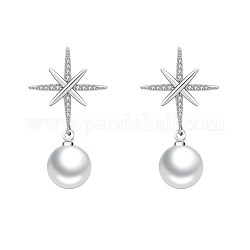 Aretes de perla de imitación de plástico de latón, con 925 broche de plata esterlina, Colgante los pendientes, estrella, blanco, plata