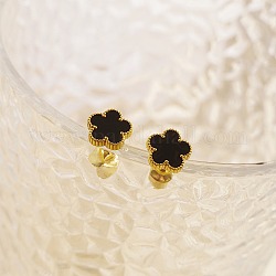Boucles d'oreilles clous fleur en acier inoxydable doré 304 avec coquillage naturel, noir, 9mm