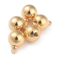 Perle pendenti in ottone con cappuccio, placcato di lunga durata, con foro filettato, tondo, vero placcato oro 24k, 10.8x8mm, Foro: 1.5 mm, diametro interno: 2mm
