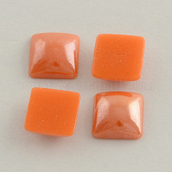 Pearlized Plated Opaque Glass Cabochons, Square, Orange Red, 4x4x2mm