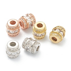 Brass Clear Cubic Zirconia Beads, Long-Lasting Plated, with Jump Ring, Tube, Mixed Color, 8x7mm