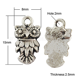 Tibetan Style Pendants, Lead Free , Owl, for Halloween, Antique Silver, 15x8x2.5mm, Hole: 2mm