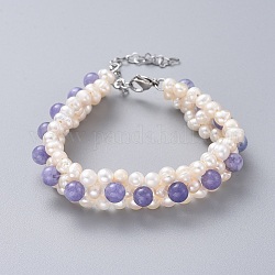 Bracelets de perles de quartz naturel (teint), avec des perles de nacre naturelle, 304 fermoirs pince de homard en acier inoxydable et boîtes à bijoux en papier kraft, 7-1/2 pouce (19 cm)