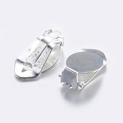 Impostazioni di orecchini a clip in ottone, con pad piatto rotondo, colore argento placcato, vassoio: 14x11mm, 21x11x7mm