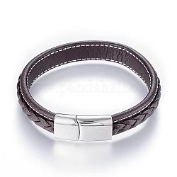 Bracelets de cordon en cuir, avec fermoirs magnétiques en 304 acier inoxydable, couleur inoxydable, 8-1/4 pouce (215 mm) x12 mm