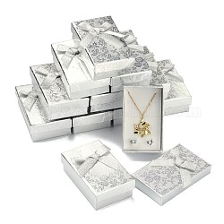 Boîtes de jeux de bijoux rectangle de carton, 2 emplacements, avec bowknot extérieur et intérieur éponge, pour les bagues et boucles d'oreilles, couleur d'argent, 83x53x27mm