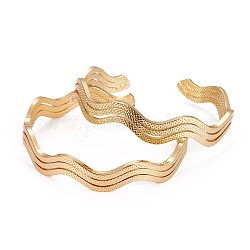 Bracelets de manchette en laiton plaqué durables, vague, or, 2-1/8 pouce (5.45 cm)