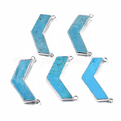 Synthetic Turquoise Links Connectors, with Platinum Brass Findings, Arrow Shape, 40x22x4mm, Hole: 1.8mm