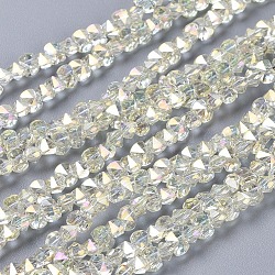 Chapelets de perles en verre électroplaqué, facette, rectangle arrondi, plein arc-en-plaqué, jaune verge d'or clair, 3x4.5x3.5mm, Trou: 0.8mm, Environ 149 pcs/chapelet, 17.32 pouce (44 cm)