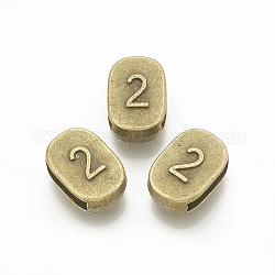 Tibetische Stil Legierung Nummer Diacharme, Cadmiumfrei und Nickel frei und Bleifrei, Oval mit Nummer 0, Antik Bronze, num. 2, 11.5x7.5x4.5 mm, Bohrung: 8x2 mm