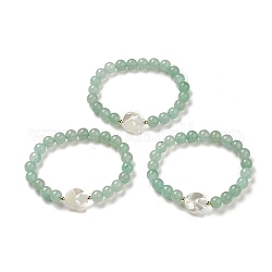 Bracelet extensible en aventurine verte naturelle et hématite synthétique, lune coquillage avec étoile perlée bracelet ajustable pour femme, diamètre intérieur: 2-3/8 pouce (5.9 cm)