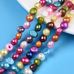2 filo di perle d'acqua dolce coltivate naturali, tinto, ovale, colorato, 7~8x7~10x4~6mm, Foro: 0.8 mm, circa 52~56pcs/filo, 14.1 pollice