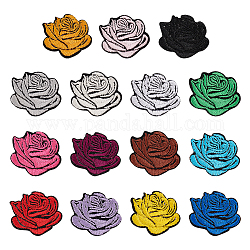 60 個 15 色のバラの形の布アイロン刺繍パッチ  ミシンクラフト装飾  ミックスカラー  26x30x1mm  4個/カラー