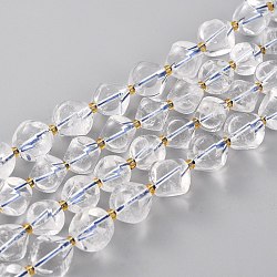 Natürlicher Quarzkristall-Perlenstrang, mit Glasperlen, sechsseitige Himmelswürfel, 11.5~12x11.5~12x11.5~12 mm, Bohrung: 0.5 mm, ca. 30 Stk. / Strang, 15.75'' (40 cm)