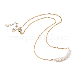 Beaded Necklaces, with Natural Cultured Freshwater Pearl and Brass Enamel Cable Chains, Golden, Pink, 18.7 inch(47.5cm)