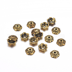 6 -petal tibetischen Stil Legierung Blume Perlenkappen, cadmiumfrei und bleifrei, Antik Golden, 6x2 mm, Bohrung: 1 mm