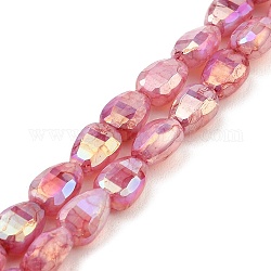 Imitation Jade Glass Beads Strands, AB Color Plated, Faceted, Teardrop, Cerise, 9x6x4.5mm, Hole: 2.2mm, about 58pcs/strand, 20.67''(52.5cm)