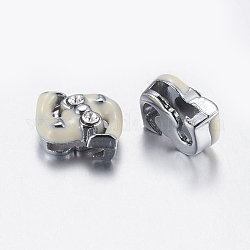 Alloy Enamel Letter Slide Charms, with Rhinestones, S, Platinum Color, White, 12x10x6mm, Hole: 7x1mm