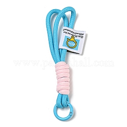 Polyester Keychains, with Zinc Alloy Ring, Deep Sky Blue, 14.2~15.8cm