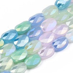 Abalorios de vidrio electroplate hebras, color de ab chapado, facetados, oval, el cielo azul, 8x6x4mm, agujero: 1.2 mm, aproximamente 69~70 pcs / cadena, 22.83~23.03 pulgada (58~58.5 cm)