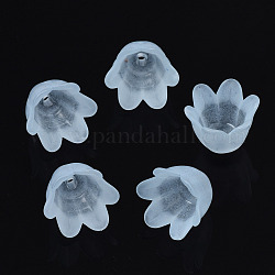 Tapas de abalorios de acrílico transparentes, esmerilado, flor, 6-pétalo, azul claro, 8x10.5x10.5mm, agujero: 1.4 mm