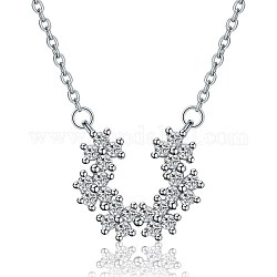 Messing hängende Halsketten, mit Zirkonia, Blume, Transparent, Platin Farbe