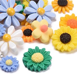 Epoxy Resin Pendants & Cabochons, Mixed Flower, Mixed Color, 18~37.5x17~36.5x3~10mm, Hole: 1~3mm