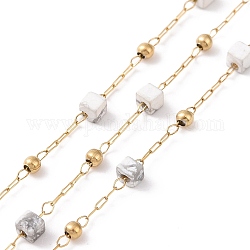 Natural Howlite Square Beaded Chains, with Golden 304 Stainless Steel Findings, Unwelded, 2~3x2~2.5x2~2.5mm, about 3.28 Feet(1m)/Box